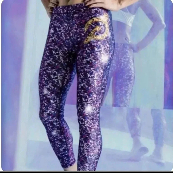 Peloton Cycle x Terez Active Leggings Logo Purple Speckles Womens Size M - Picture 2 of 14